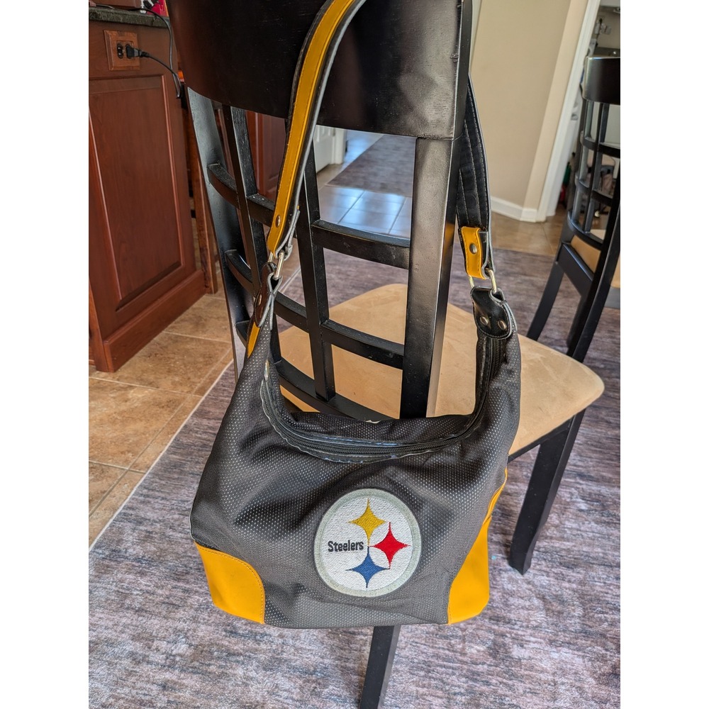 NFL Pittsburgh Steelers Hobo Bag Littleearth Black Yellow Mesh Shoulder Purse - Picture 3 of 16